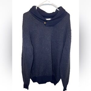 UNTUCKIT Van Douzer Birdseye Sweater Size XL Navy Shawl Collar Wool Blend EUC